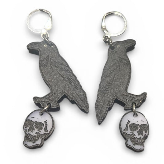 Taco: Raven With Skull Dangle Earrings