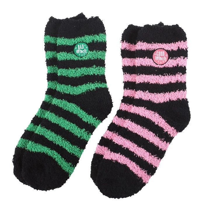 Something Different: Set of 2 Good Witch/Bad Witch Fluffy Striped Socks