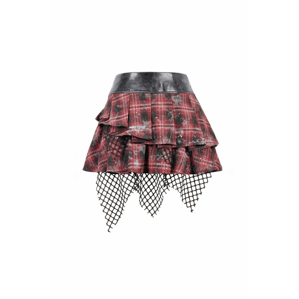 Dark In Love: Distressed Plaid Chain-Adorned Punk Skirt