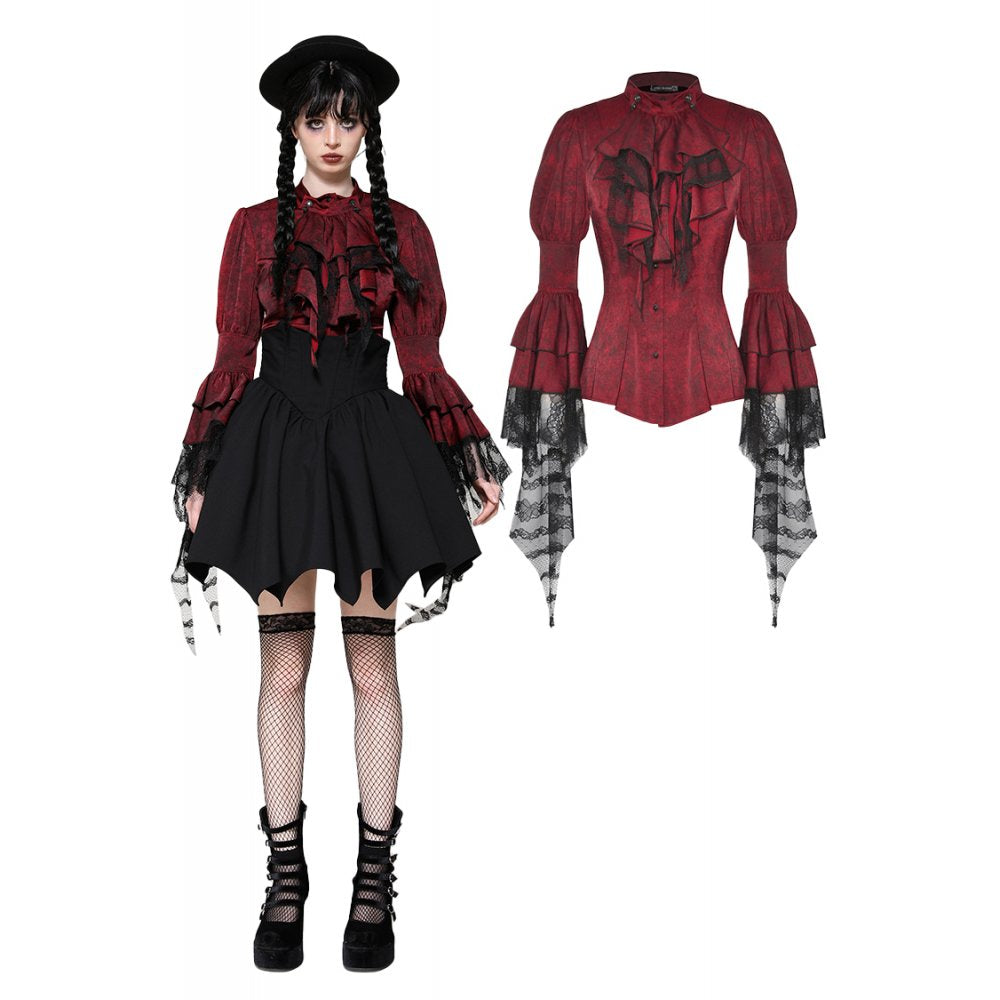 Dark In Love: Gothic Red Frilly L/S Blouse