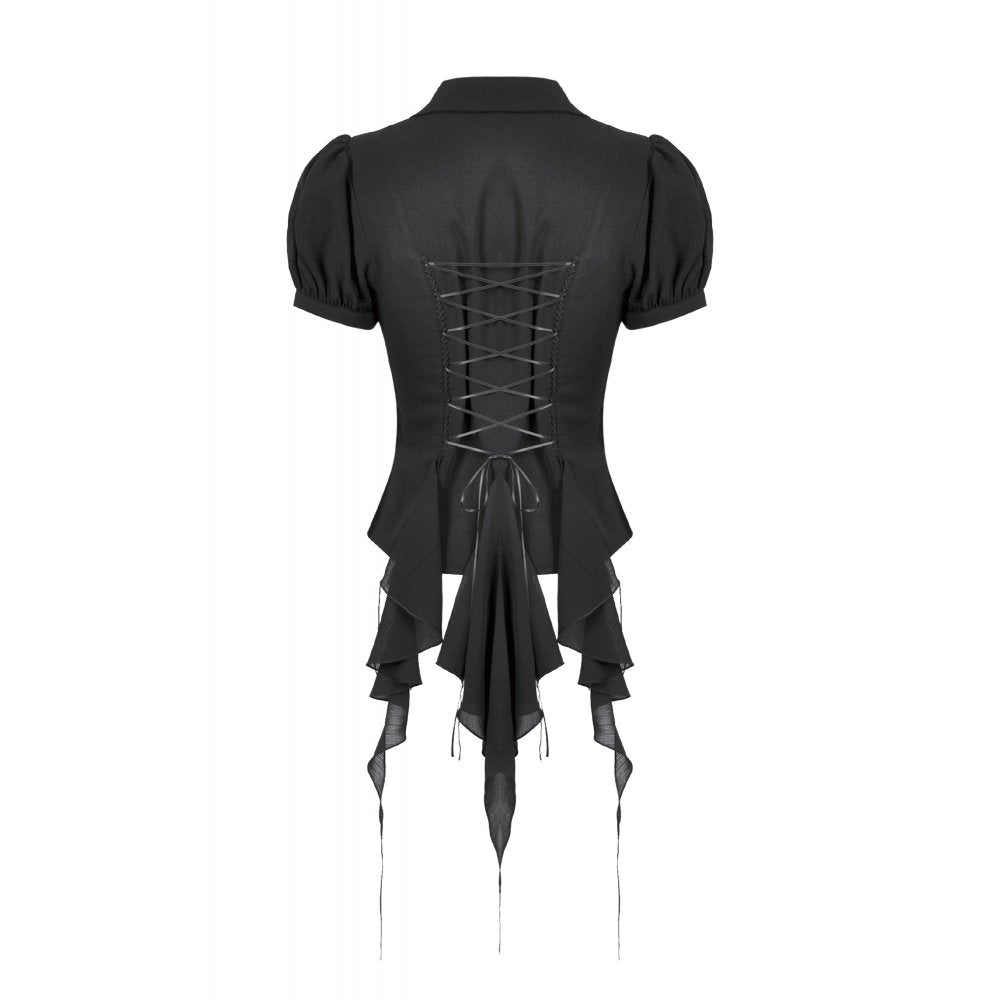 Dark In Love: Deep V-Neck Gothic Pleated Blouse