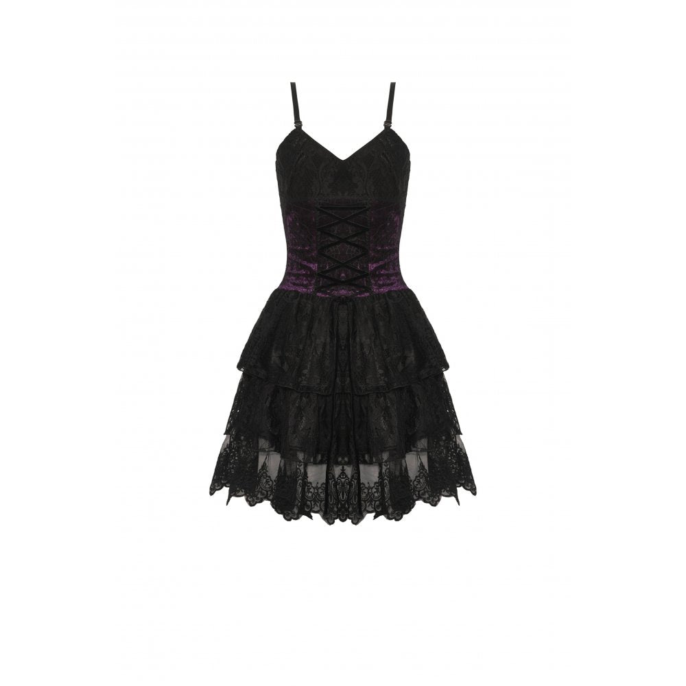 Dark In Love: Gothic Black & Purple Lace Up Mini Dress
