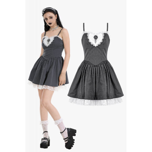 Dark In Love: Sweetheart Lace Striped Lolita Dress