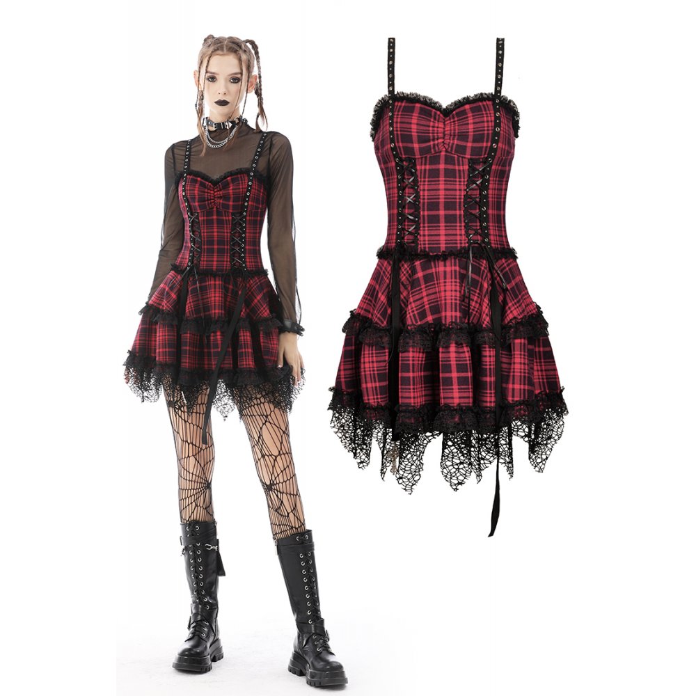 Dark In Love: Red Punk Plaid Layered Mini Dress