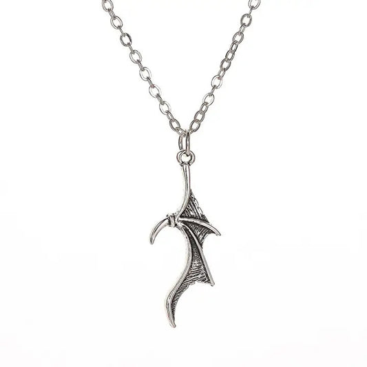 Salina: Goth Bat Wing Necklace - Silver