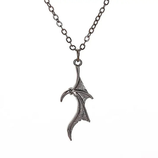 Salina: Goth Bat Wing Necklace - Gun Metal