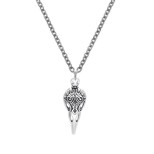 Salina: Goth Raven Skull Necklace - Silver