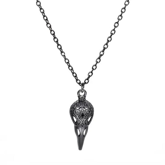 Salina: Goth Raven Skull Necklace - Gun Metal