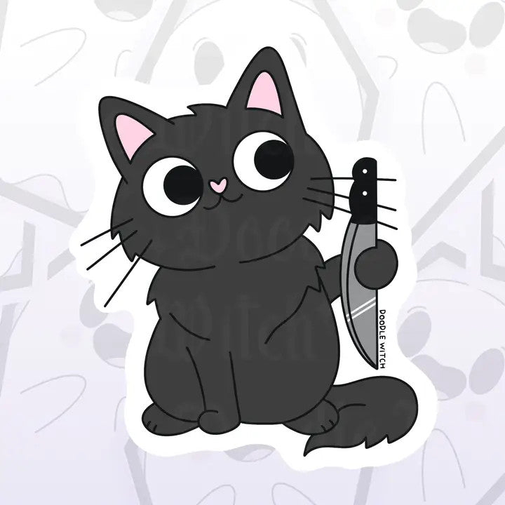 DW: Cat With Knife Sticker (1.7x2)