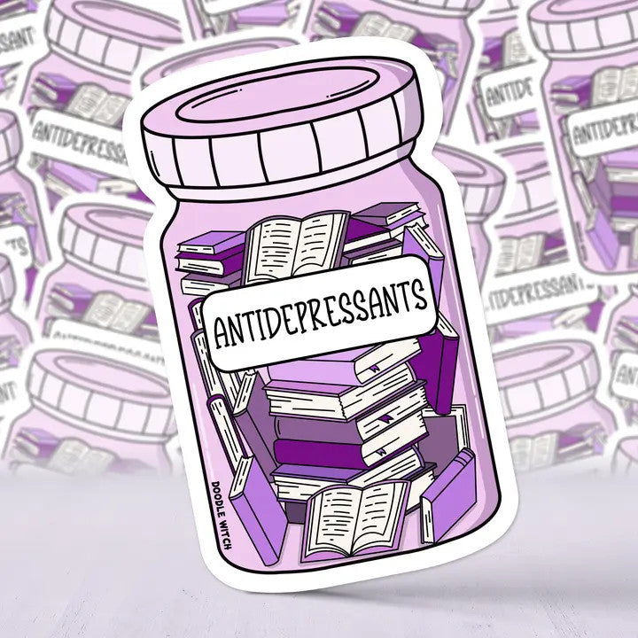 DW: Book In Jar Antidepressant Sticker (1.8x3)