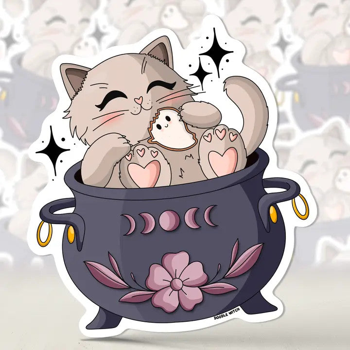 DW: Cat In Cauldron Sticker (1.8x2)