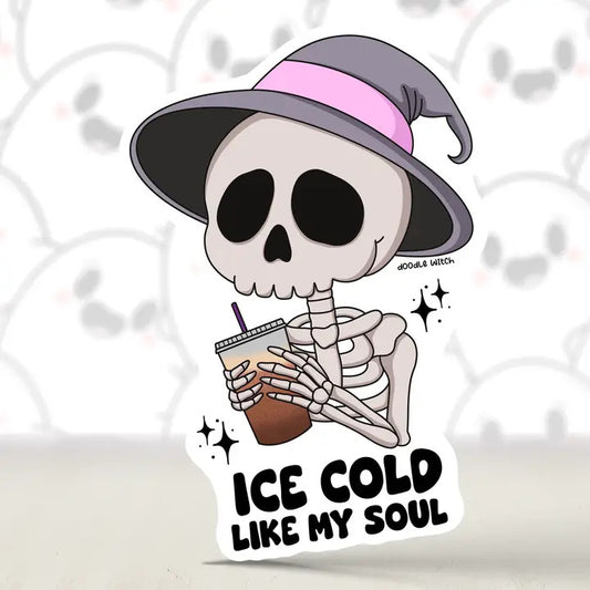 DW: Ice Cold Coffee Skeleton Sticker (1.6x2.5)