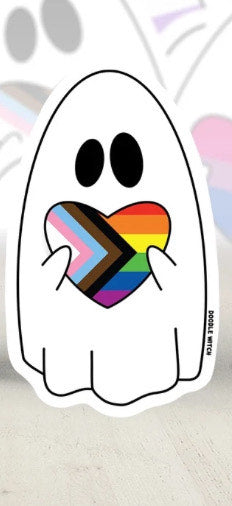 DW: Pride Progress Flag Ghost Sticker (1.5x2.5)