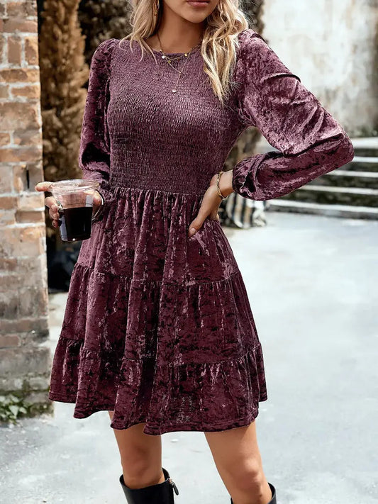 MS: Long Sleeve Smoked Velvet Mauve Dress