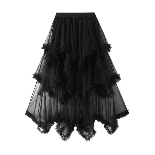 MS: Black Layered Mesh High Waisted Skirt