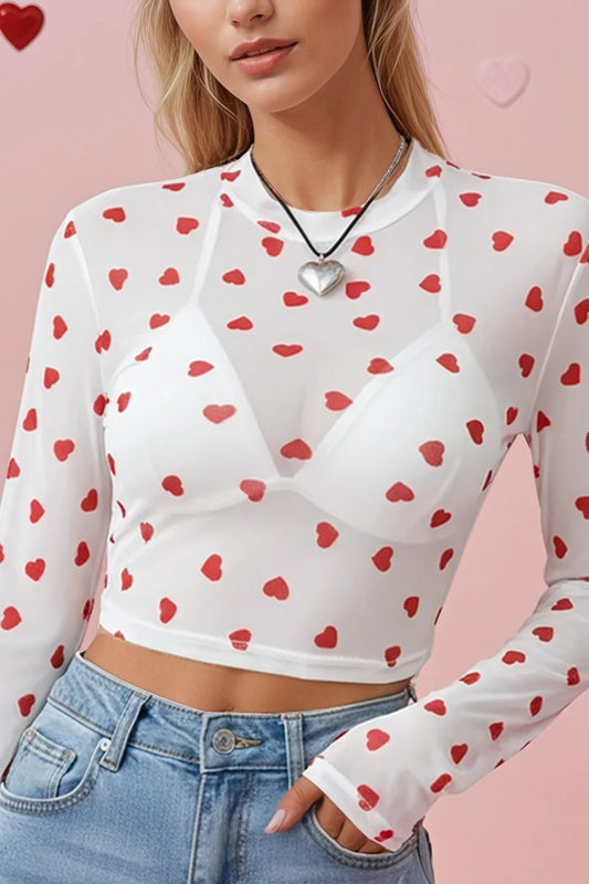 MS: Heart Mesh Long Sleeve Top