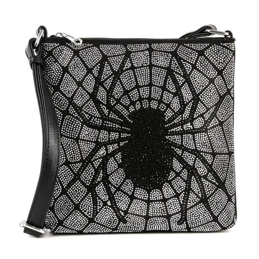 HE: Rhinestoned Spider Design Crossbody Bag