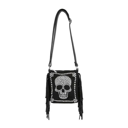 HE: Skull Accented Fringe Shoulder Bag