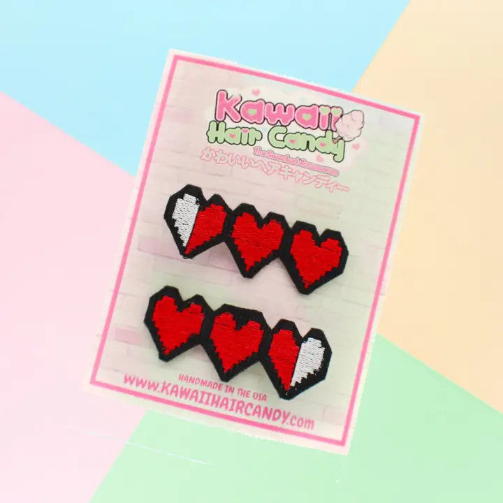 Kawaii: Gamer Life Pixel Heart Hair Clip Set