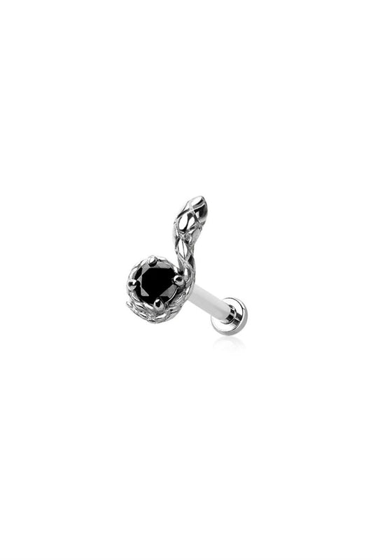 Crave: Snake w/Black CZ SS Threadless Push-In Labret