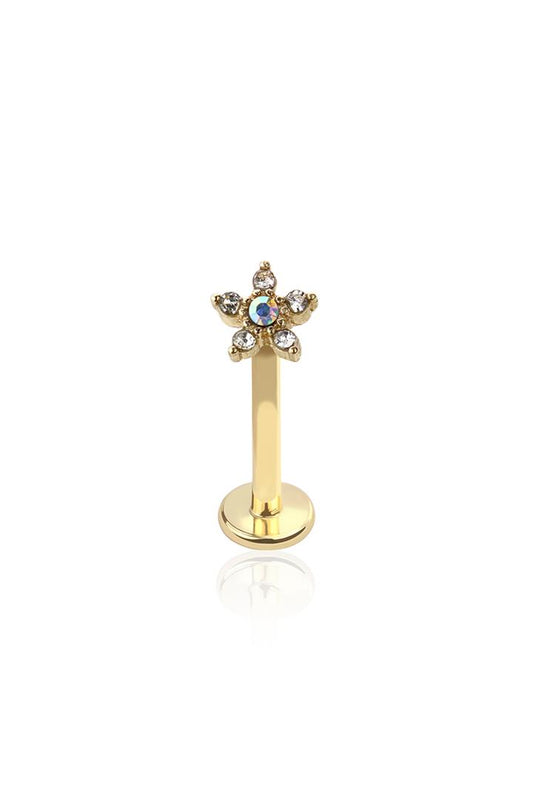 Crave: SS Internally Threaded 18G 5-petal Gold Flower Labret