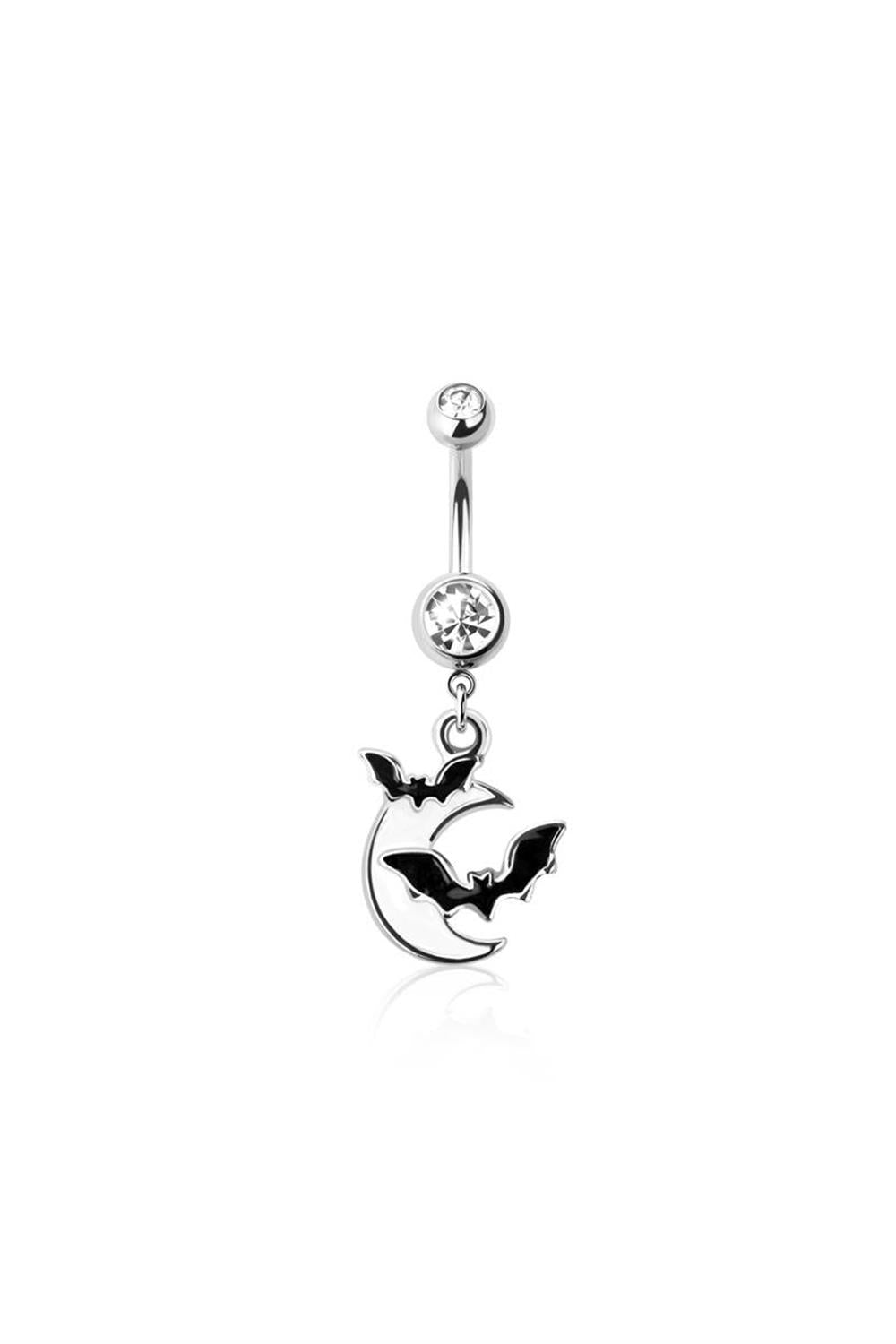 Crave: 316L SS Bat Moon CZ Dangle Belly Ring