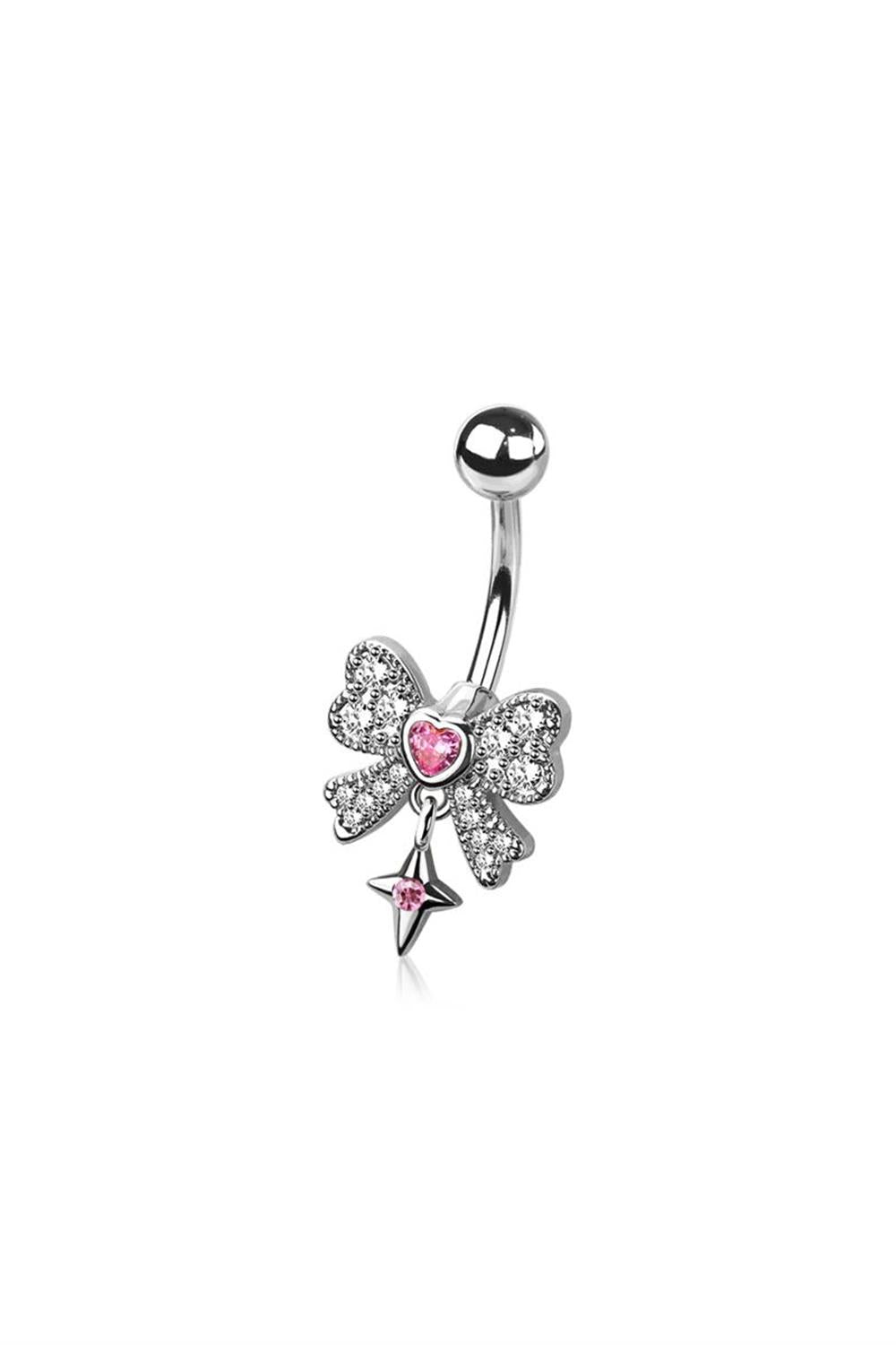 Crave: 316L SS Ribbon Heart Star Dangle Belly Ring