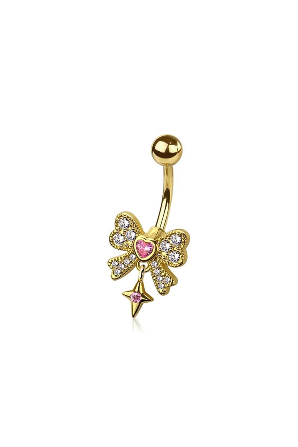 Crave: 316L SS Ribbon Heart Star Dangle Belly Ring