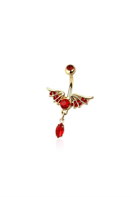 Crave: SS Red Gem Wings Belly Ring