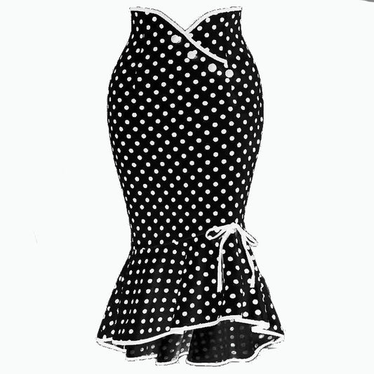 Salina: Dot Print Lace-Up Fishtail Skirt