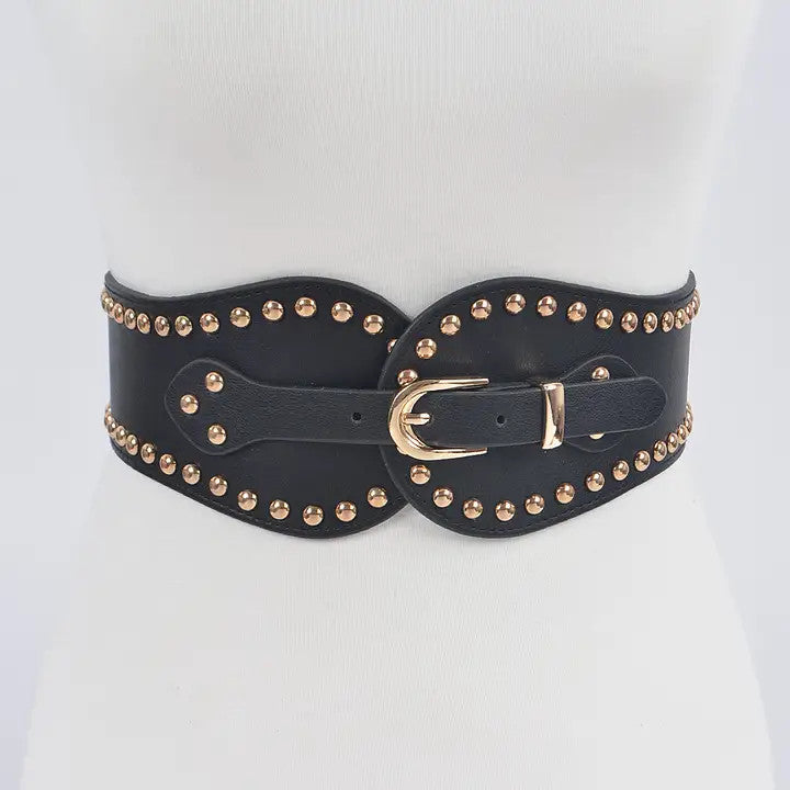 3AM: Black & Gold Studded Rounded Elastic Waist Belt