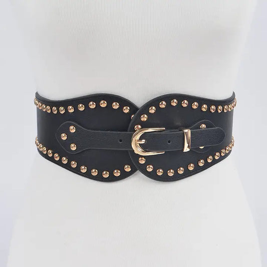 3AM: Black & Gold Studded Rounded Elastic Waist Belt