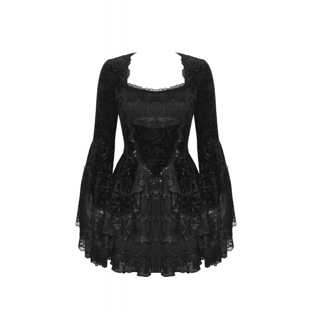 Dark In Love: Goth Lace Trim Velvet Dress