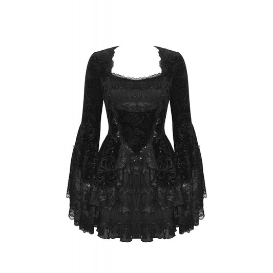Dark In Love: Goth Lace Trim Velvet Dress