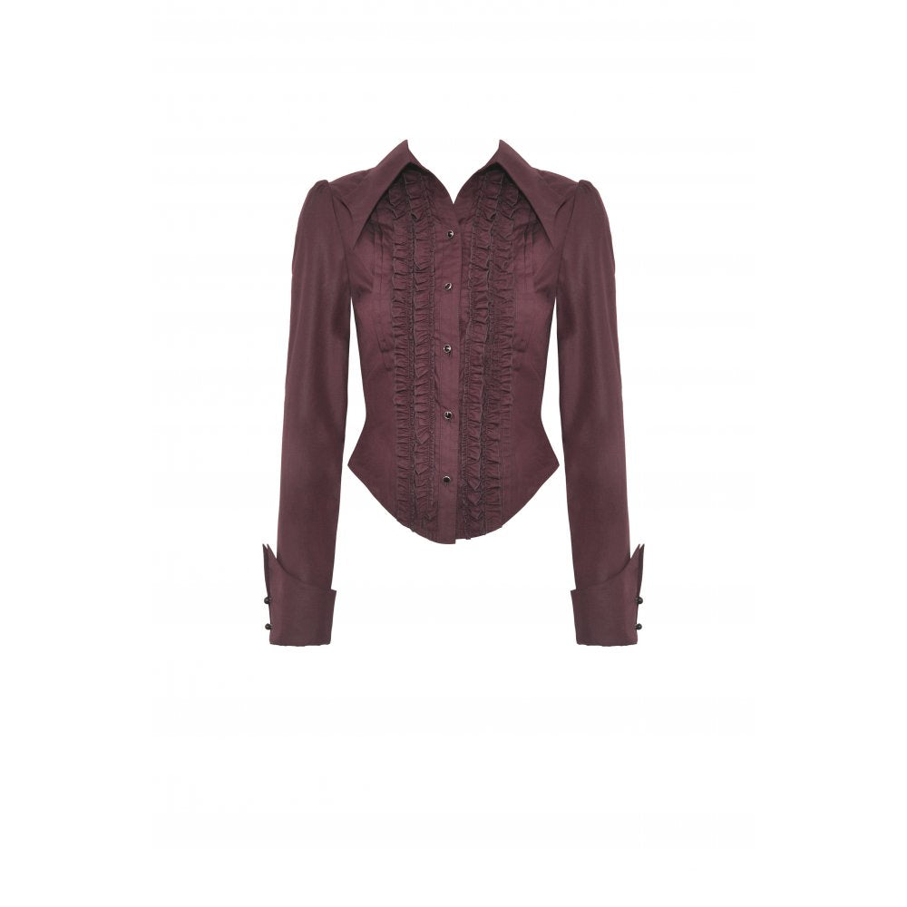 Dark In Love: Goth Wine Ruffle Long Sleeve Blouse