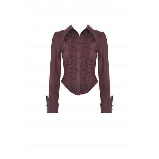 Dark In Love: Goth Wine Ruffle Long Sleeve Blouse