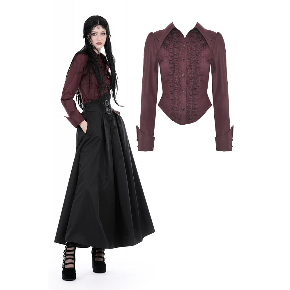 Dark In Love: Goth Wine Ruffle Long Sleeve Blouse