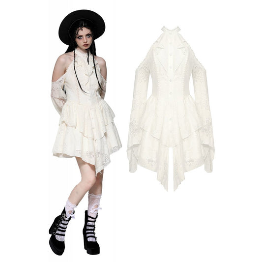Dark In Love: Beige Off-Shoulder Steampunk Dress