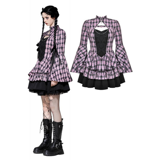 Dark In Love: Pink Butterfly Doll Bell-Sleeve Dress