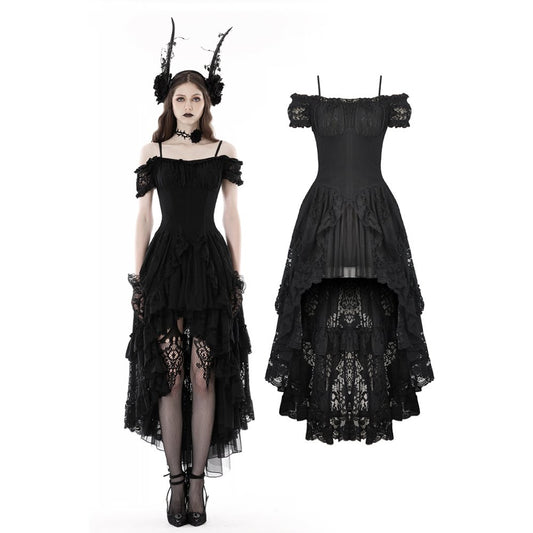 Dark In Love: Black Gothic Lace Dovetail Dress
