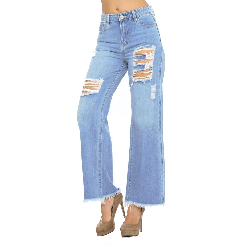 Newself: Destroyed Straight Wide Denim