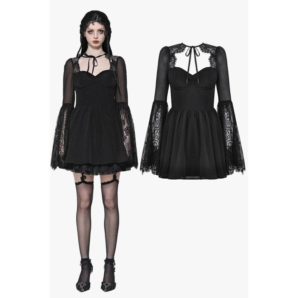 Dark In Love: Black Lace Up Patchwork Dress