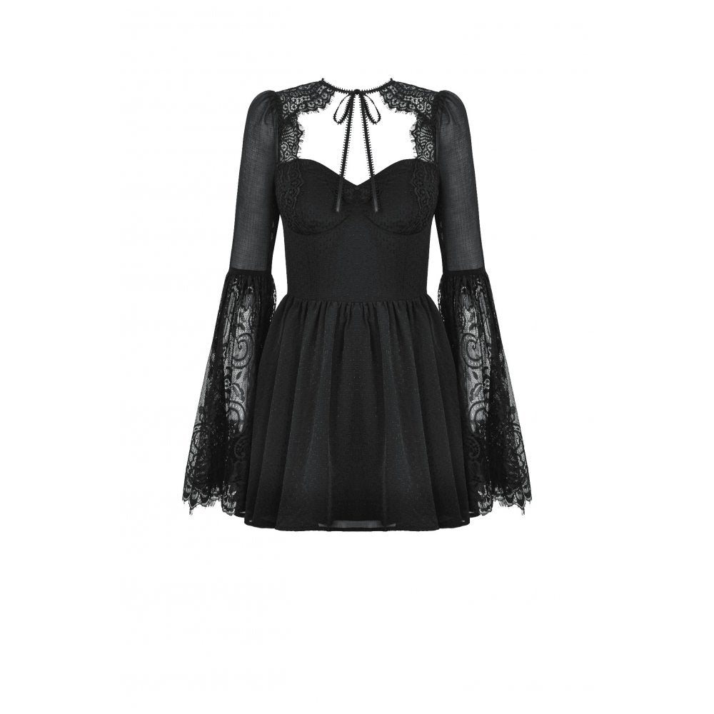 Dark In Love: Black Lace Up Patchwork Dress