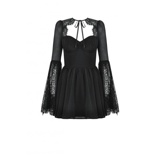 Dark In Love: Black Lace Up Patchwork Dress