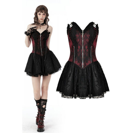 Dark In Love: Goth Dead Wine Lace Zip-Up Dress