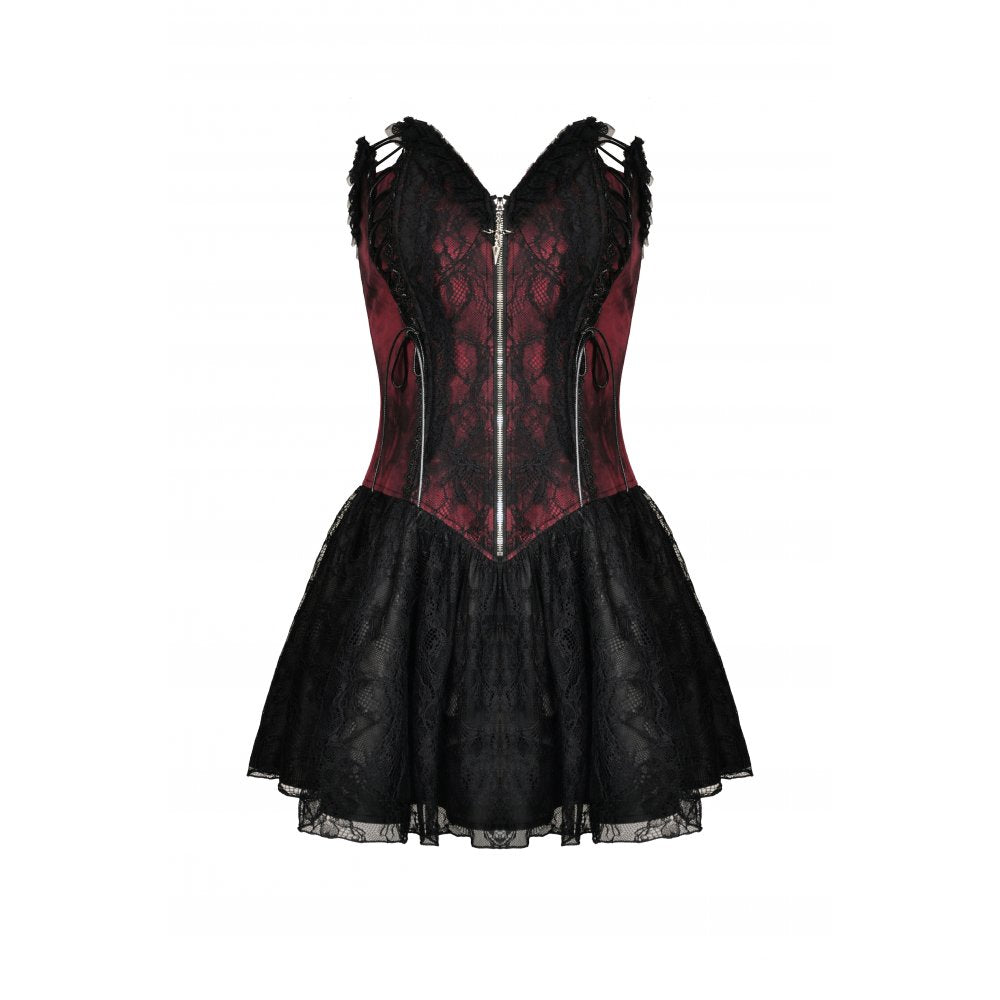 Dark In Love: Goth Dead Wine Lace Zip-Up Dress