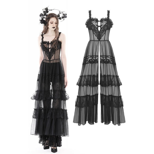 Dark In Love: Goth Transparent Mesh & Lace Heart Maxi Dress
