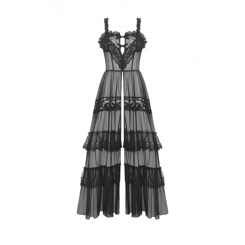 Dark In Love: Goth Transparent Mesh & Lace Heart Maxi Dress