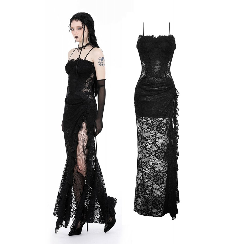 Dark In Love: Gothic Lace Mesh Floor Length Maxi Dress