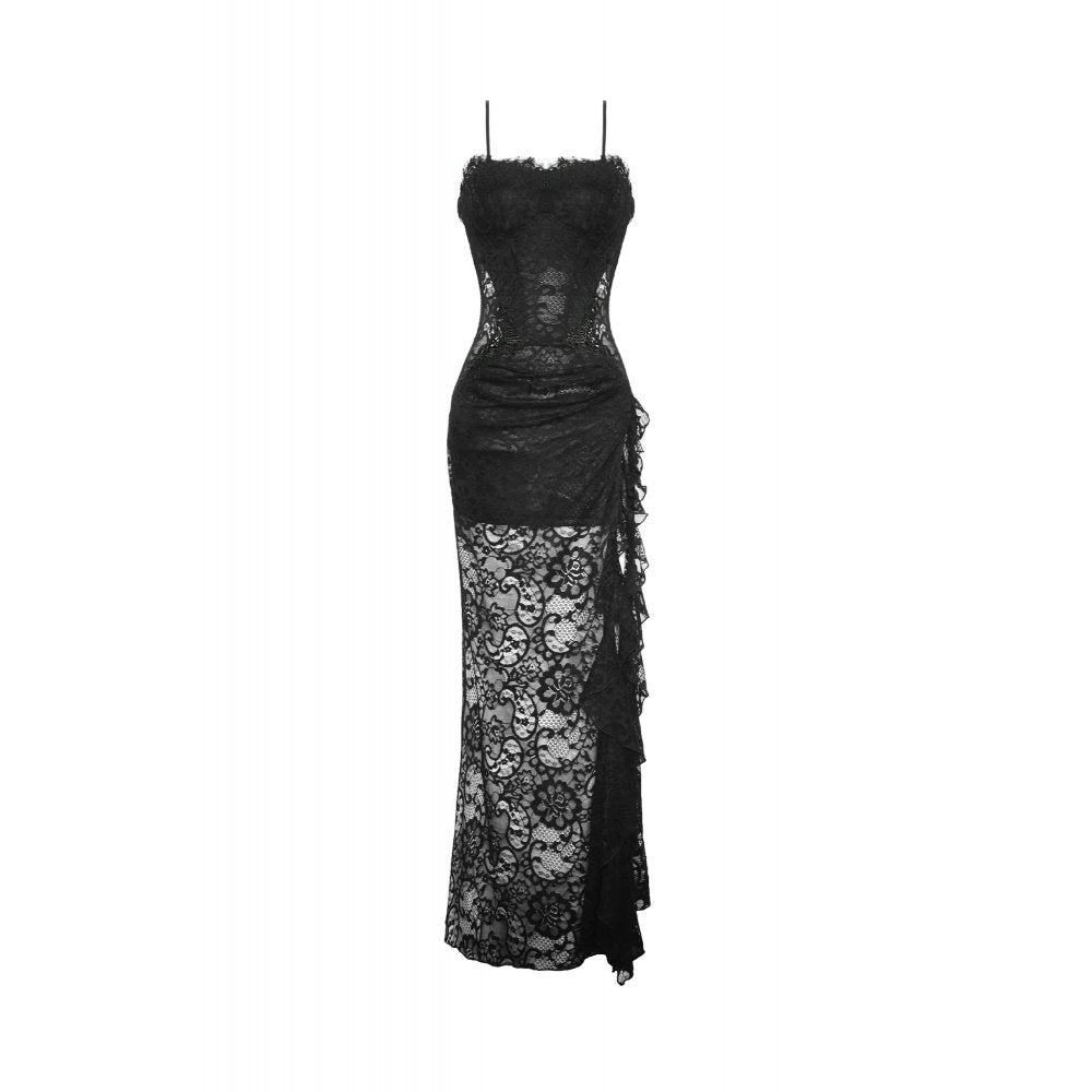 Dark In Love: Gothic Lace Mesh Floor Length Maxi Dress